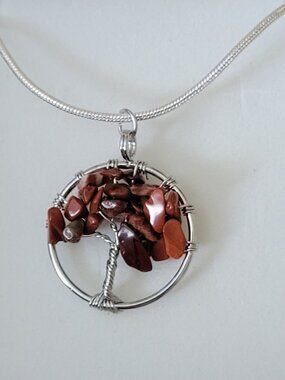 Silver Tree of Life Necklaces with Stunning Red and Salmon Colored Stones